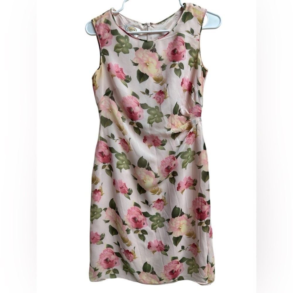 Talbots Petites Size 4 Pure Silk Floral Sleeveless Sheath Dress Pink Green